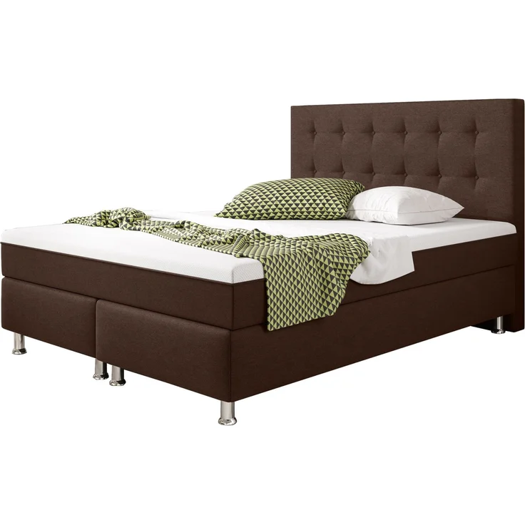 Boxspringbett KN0026 140x200 cm Webstoff Braun mit Topper-Optik