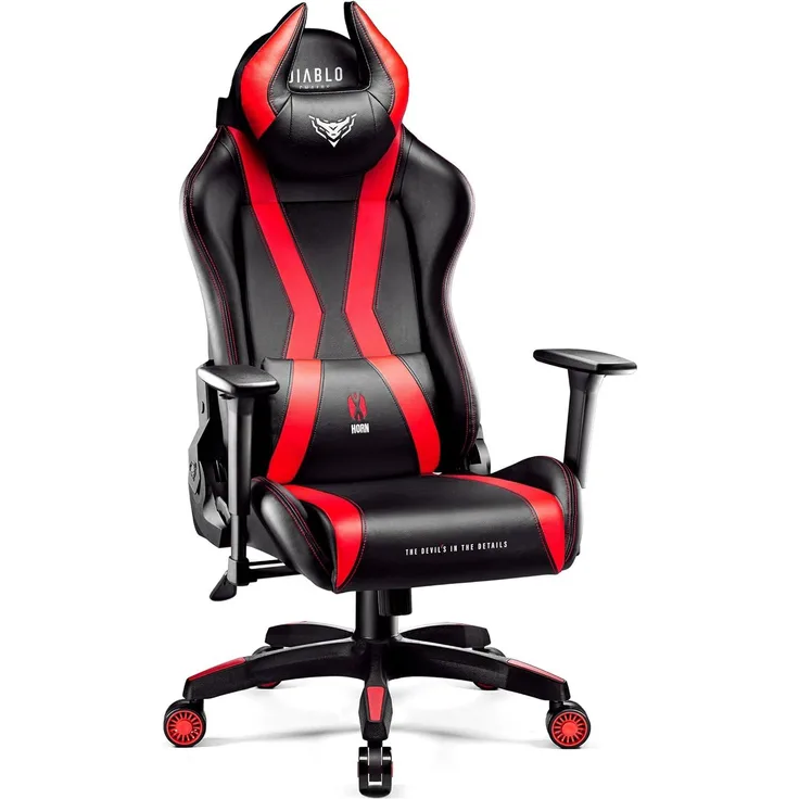 Diablo X-Horn 2. 0 Gaming Stuhl Bürostuhl Gamer Chair Schreibtischstuhl 3D Armlehnen Ergonomisches Design Nacken/- Lendenkissen Kunstleder Wippfunktion Rot Normal (L)