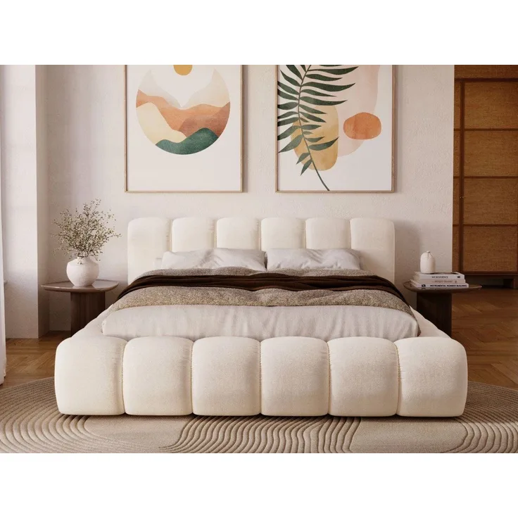 GrainGold Polsterbett mit Bettkästen DORIA, Modern Bett mit Kopfteil - 180x200 cm, Creme (1x Bett)