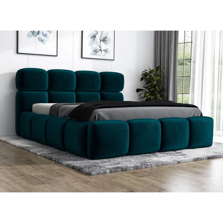 Polsterbett MAROKO 90x200 mit Matratze, Bettkasten und Lattenrost. Farbe: Pfau 36 – Bild 1