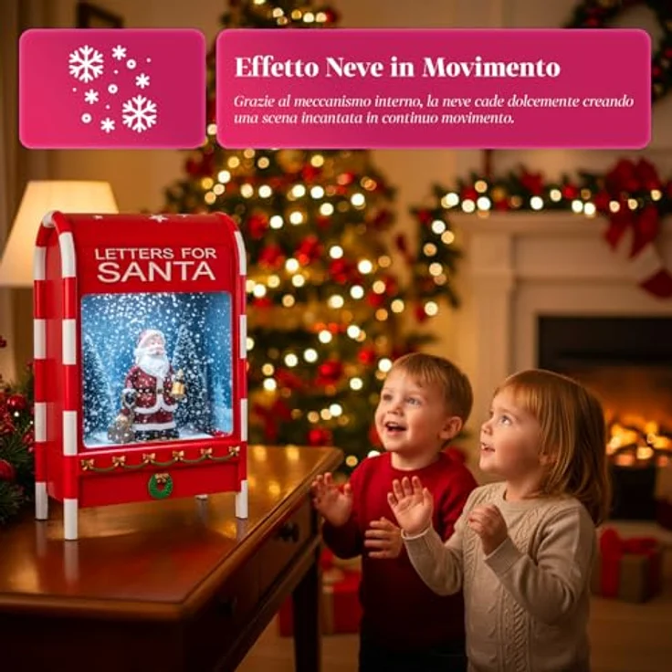 Avilia Briefkasten für Weihnachten, 40 cm, mit LED-Lichtern, beweglicher Schnee und Musik – Dekoration aus Metall mit Weihnachtsmann, Verwendung mit AAA-Batterien, Bühneneffekt für – Bild 3
