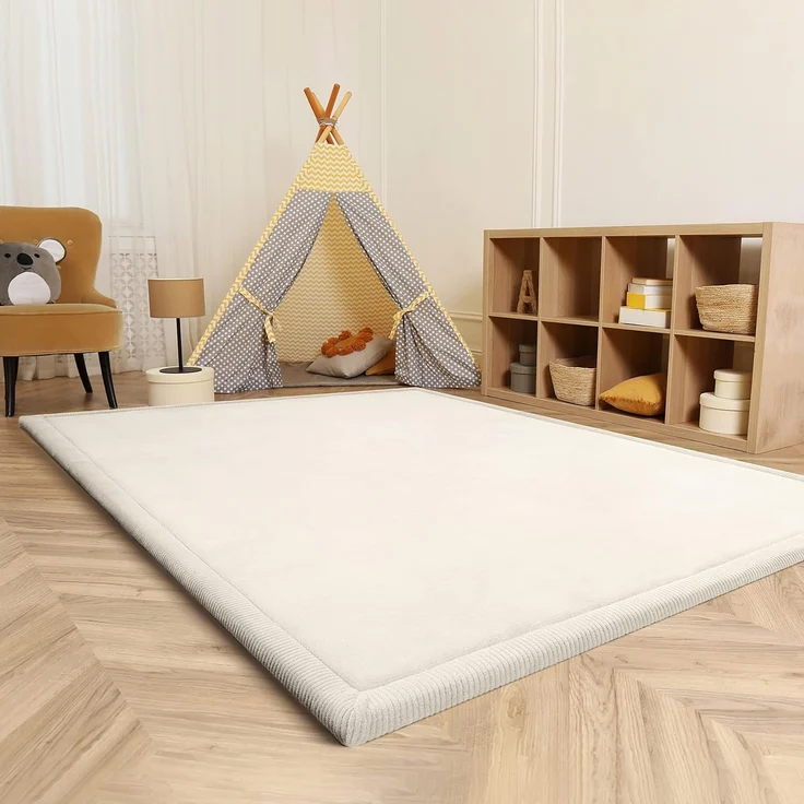Paco Home Teppich Kinderzimmer Kinderteppich Baby Spielteppich Krabbeldecke Krabbelmatte Weich rutschfest Jungen Mädchen Deko, Grösse:200 cm Rund, Farbe:Creme – Bild 1