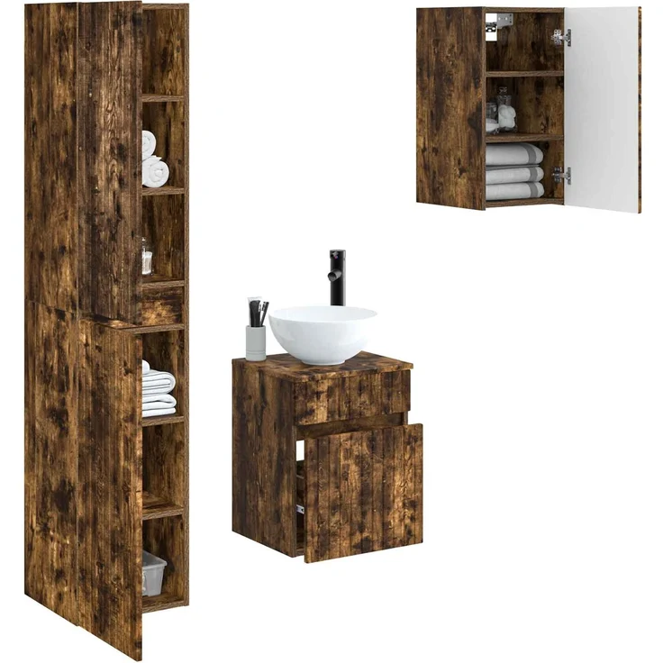 vidaXL Badezimmerschrank-Set 3 stk. Geräucherte Eiche 3406088 – Bild 3