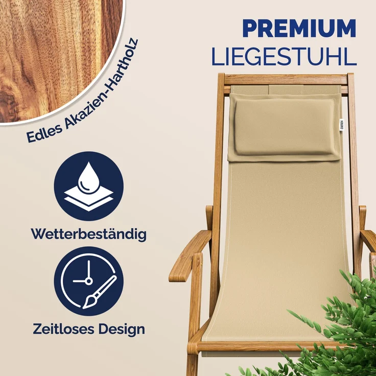 Sonnenliege Gartenstuhl Akazienholz 4 verschiedene Farben – Bild 2