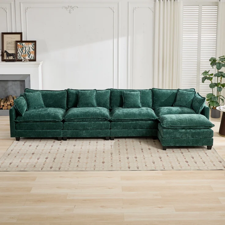 Cloud-Sofa 4 Sitzplätze (ohne Stuhlschläger),moderne Kombinationssofa geeignet für das Wohnzimmer Schlafzimmer und Wohnung bequeme Doppel-Kissenkissen atmungsfreier 80% Schneier Stoff,Schneier Stoff,grün, – Bild 7