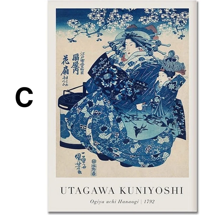 Poster Vintage Japanische Landschaft Abstrakte Meer Welle Traditionell als Deko Print ohne Rahmen - C / 40 x 60 cm