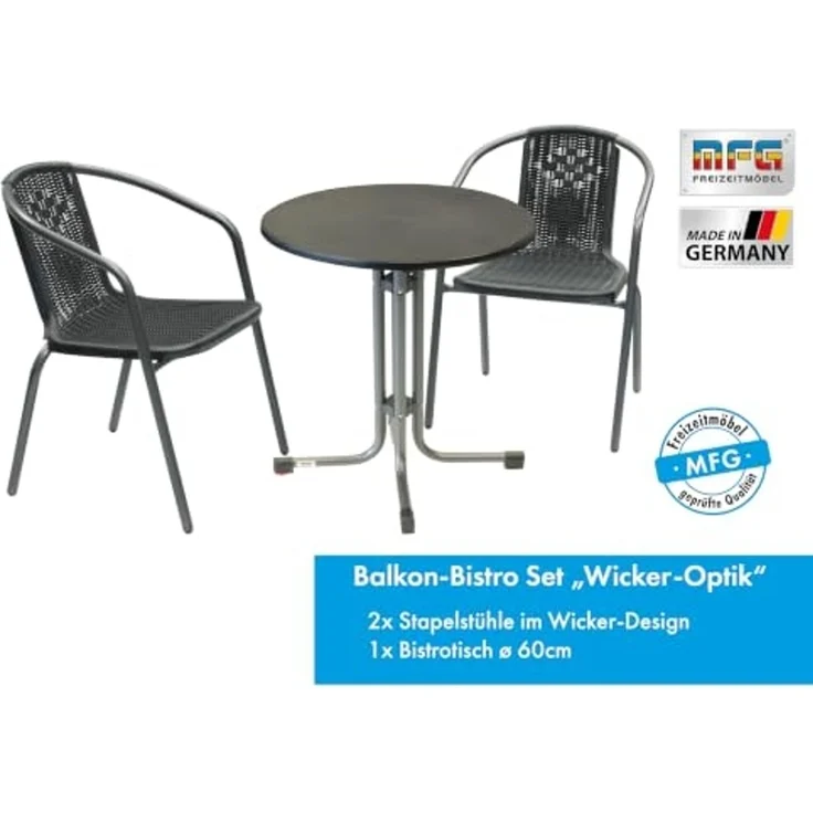 Balkonmöbel-Set Emilia 3-teilig Balkon Set Gartenmöbel Set Sitzgruppe Tisch – Bild 2