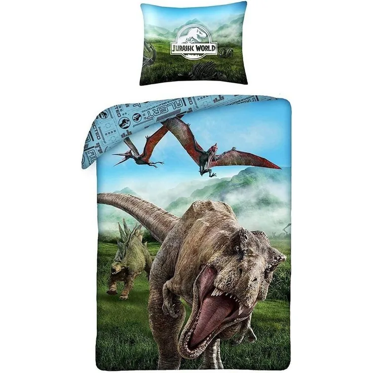 Jurassic World Bettwäsche Set aus Baumwolle Bettdeckenbezug 140 × 200 cm mit 70 × 90 cm Kissenbezug
