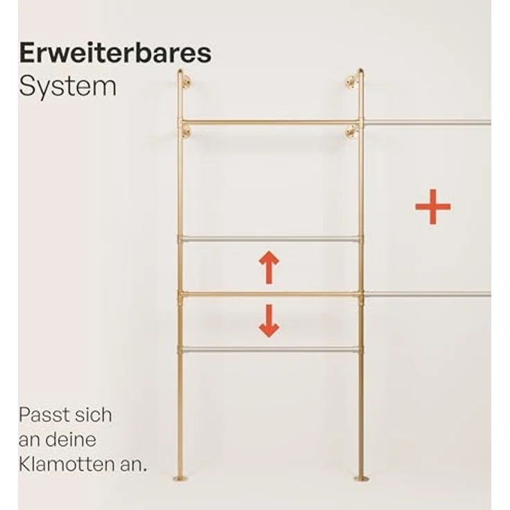 pamo. design Kleiderständer KIM DOUBLE Industrial Kleiderstange zur Wandmontage, (Set, 1), Offener Kleiderschrank / Garderobe aus goldenen Wasserrohren – Bild 6
