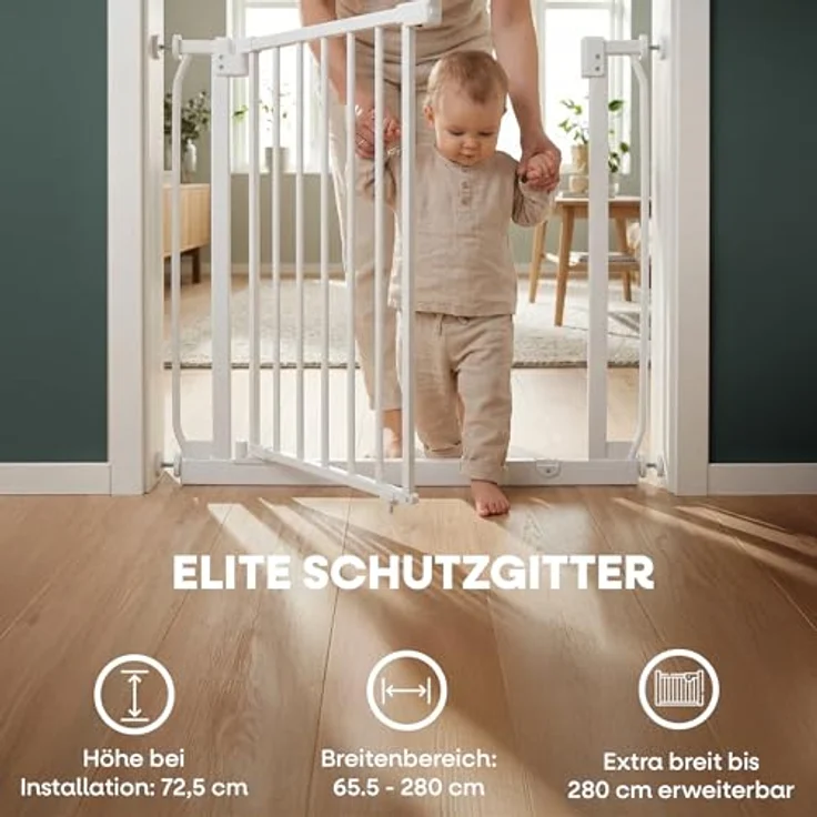 Safetots Elite Sicherheitsschutzgitter, 134cm - 143cm, Mattweiß, Treppenschutzgitter mit Druckmontage, Sicherheitsbarriere, Einfache Installation – Bild 3