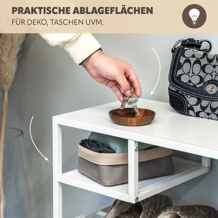 Schuhregal für ca. 6 Paar Schuhe, 4 Ablagen und Schirmständer, weiß – Bild 3