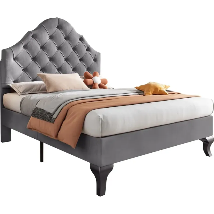 Polsterbett, Einzelbett mit Lattenrost, 90x200 cm, Kopfteil höhenverstellbar, Jugendbett, Samt – Bild 7