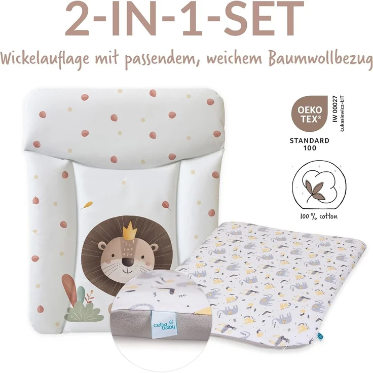 Ceba Baby® Wickelauflage 50x70 cm – Weiche Baby Wickelunterlage mit abnehmbarem Baumwollbezug – Wasserdicht, abwaschbar – Für Jungen und Mädchen – OEKO-TEX® Standard 100 – Made in EU – Bild 2