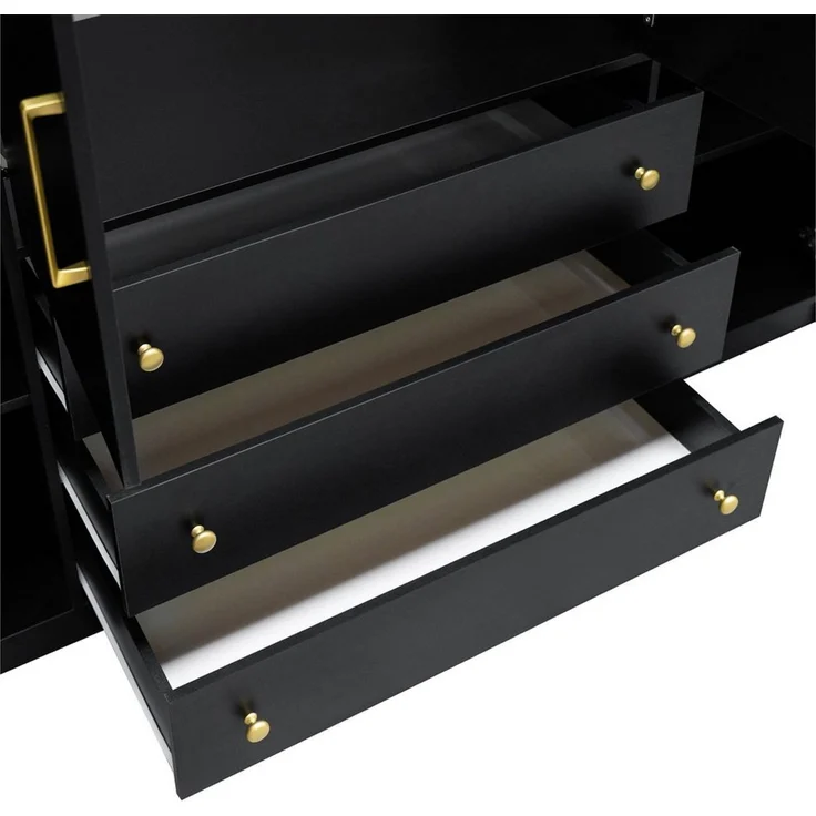 Beautysofa Drehtürenschrank RILO mit 4 Türen und goldfarbene Griffe (Kleiderstange, 8 Regalböden, 3 Schubladen, Farbe: Weiß oder Schwarz) Breite: 196 cm – Bild 3