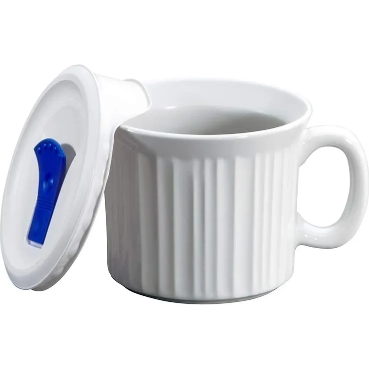 Pyrex Corningware Ounce Oven Safe Meal Mug with Vented Lid French White Ohrstöpsel 7 centimeters Schwarz (Black)