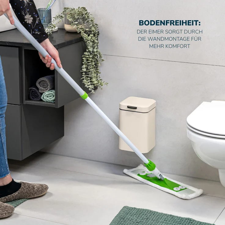 bremermann eckiger Wand-Kosmetikeimer 3 Liter inkl. Wandhalterung zum Kleben oder Bohren, beige – Bild 4