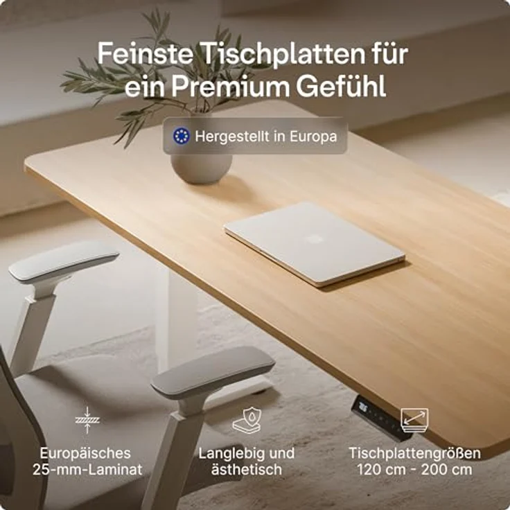 Höhenverstellbarer Schreibtisch - Höhenverstellbar Elektrisch mit Flüsterleisem Dual-Motor & Touchscreen - Hohe Tragfähigkeit - Stehtisch von Desktronic, Weiß + Eiche, 160x80 cm – Bild 9