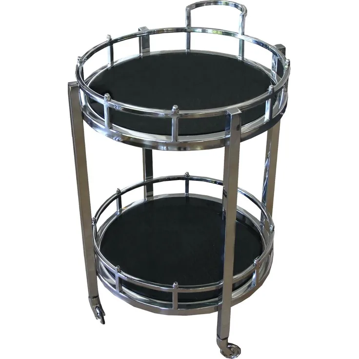 Casa Padrino Luxus Bar Trolley Servierwagen Rund Edelstahl vernickelt / schwarzes Glas Mod 2 - Luxus Hotel & Restaurant Einrichtung Möbel Serviertisch