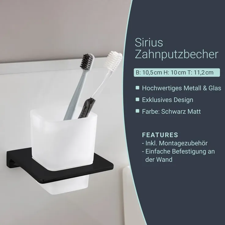BadeDu SIRIUS Glas mit Halter Schwarz matt – Bild 2