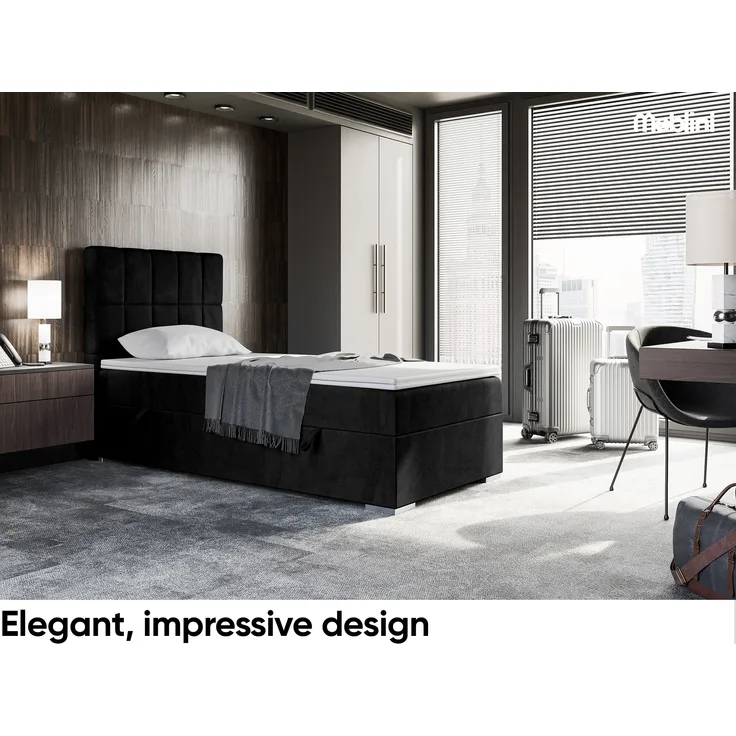 MEBLINI Boxspringbett LUKAS 100x200 cm mit Bettkasten - H4/Schwarz Samt Gepolstert Einzelbett mit Topper & Taschenfederkern-Matratze - 100x200 Links