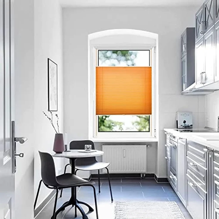 Sanfree Plissee Klemmfix Plisseerollo ohne Bohren Orange B85 x H120cm inkl. Klemmträger Blickdicht und lichtdurchlässig Jalousie Faltrollo Sichtschutz und Sonnenschutz Rollo für Fenster & Tür – Bild 6