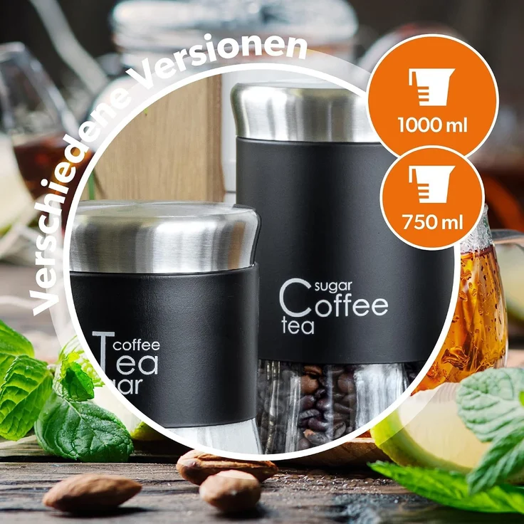 KADAX Glasbehälter für Kaffee, Tee, Zucker, mit Deckel, Schwarz, 1000 ml – Bild 4