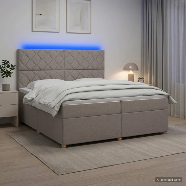 vidaXL Boxspringbett mit Matratze Taupe 200 x 200 cm Stoff 3455438 – Bild 1