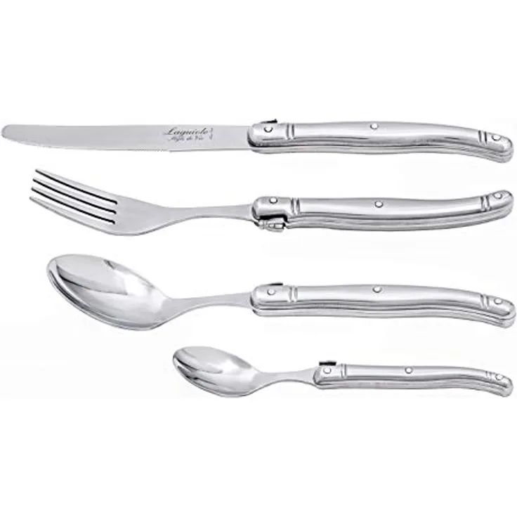 Laguiole Style de Vie Besteck-Set Premium Line, 24 Teile, Edelstahl und Kunststoff, für 6 Personen, spülmaschinengeeignet, mit Holz Besteckkasten