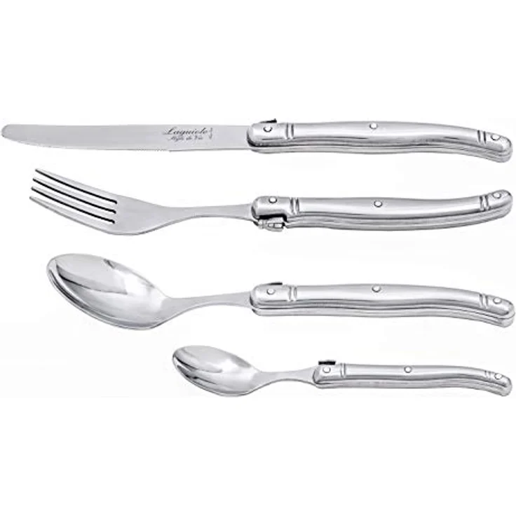 Laguiole Style de Vie Besteck-Set Premium Line, 24 Teile, Edelstahl und Kunststoff, für 6 Personen, spülmaschinengeeignet, mit Holz Besteckkasten – Bild 1