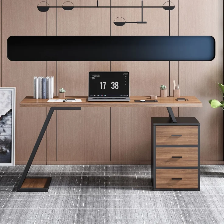 Schreibtisch 138,5 cm mit 3 Schubladen und verstellbarer Schrankposition – Bild 5