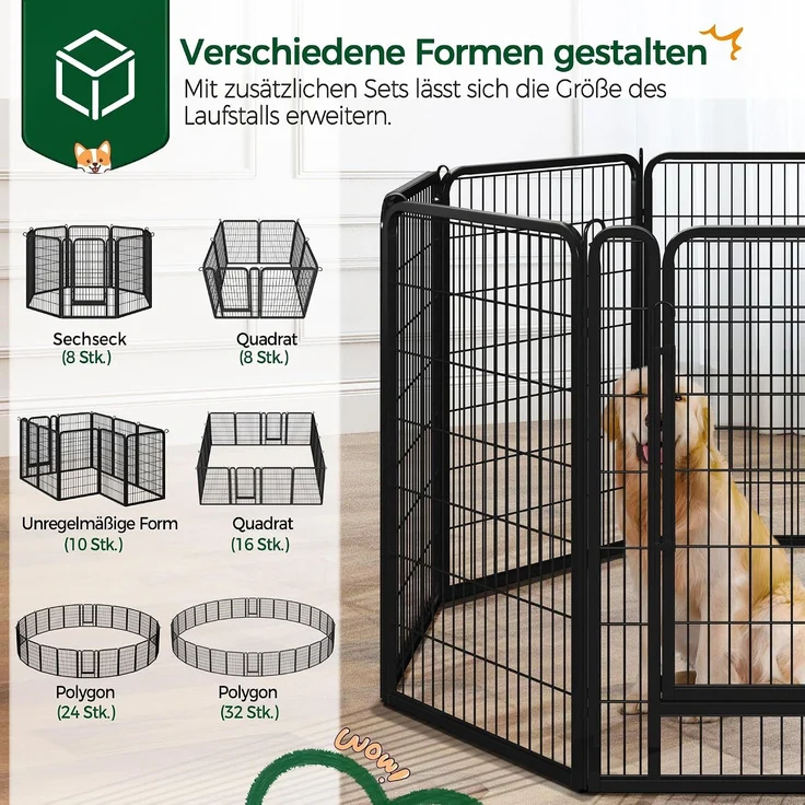 Yaheetech Hundezaun mit 2 Türen, Automatische Verriegelung, Faltbare Freigehege für Garten , 100 cm, 8 Teile – Bild 5