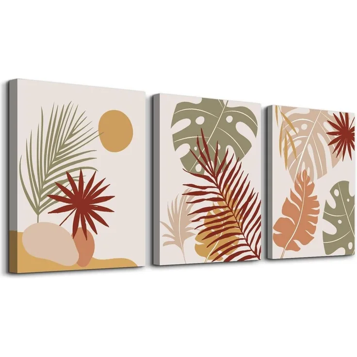 Boho Botanisch Bilder Salbeigrün Rotbraun Orange Abstract 40x30cm
