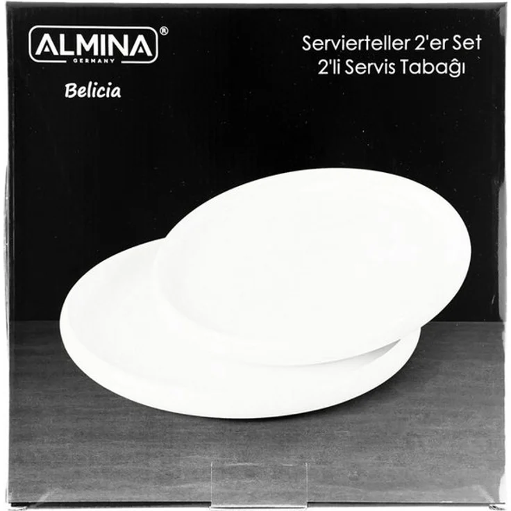 Belicia 2er Servierteller Set aus Porzellan Hochglanz Weiß Rund Servirplatte – Bild 2