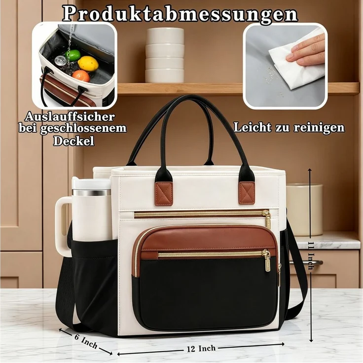 Diwzbyn Lunchbox Lunchbag Damen Isoliert, Auslaufsicher, Große Öffnung, Mit verstellbarem Schultergurt für Arbeit, Picknick & Reise – Bild 2