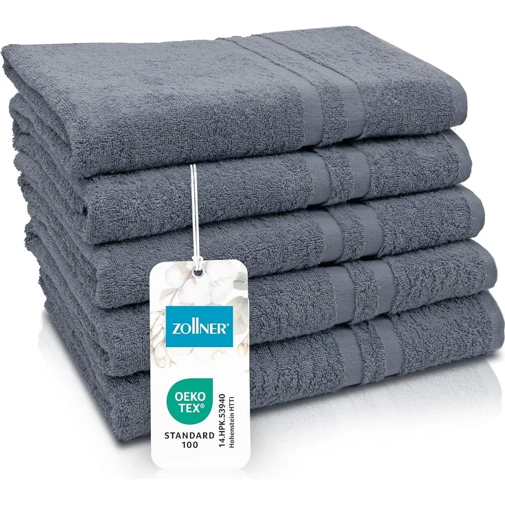 ZOLLNER 5er Set Duschtücher, 70x140 cm, 100% Baumwolle, grau – Bild 1
