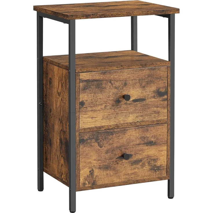Vasagle Nachttisch, Beistelltisch, mit 2 Schubladen, für Schlafzimmer, Wohnzimmer, Industrie-Design, vintagebraun-schwarz LET521B01 – Bild 1