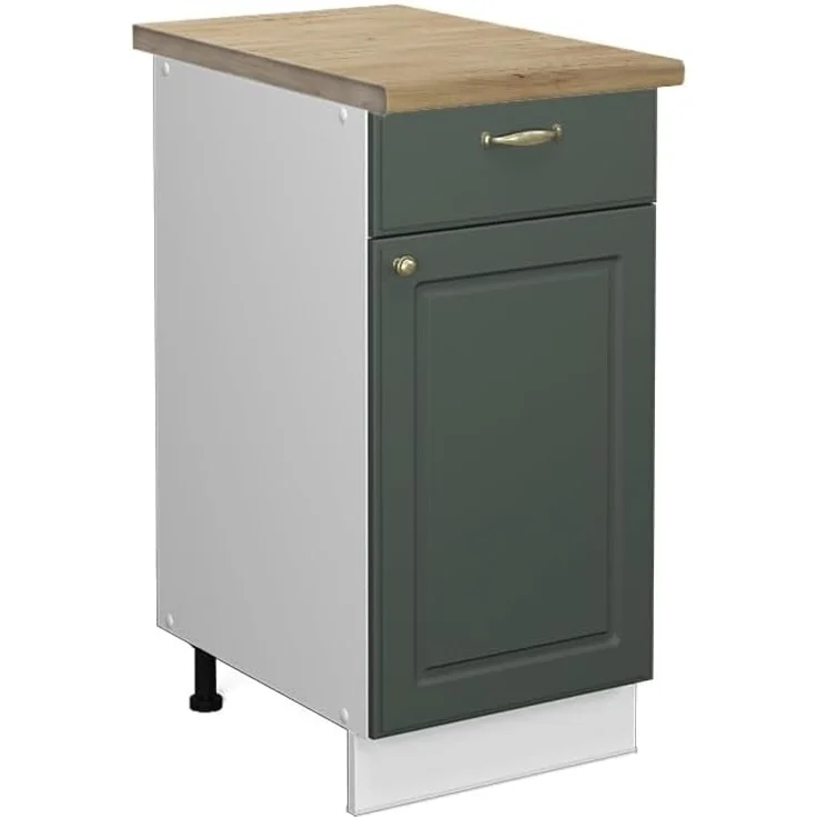 Vicco Küchenunterschrank Fame-Line, Grün-Gold Landhaus/Weiß, 40 cm, AP Eiche