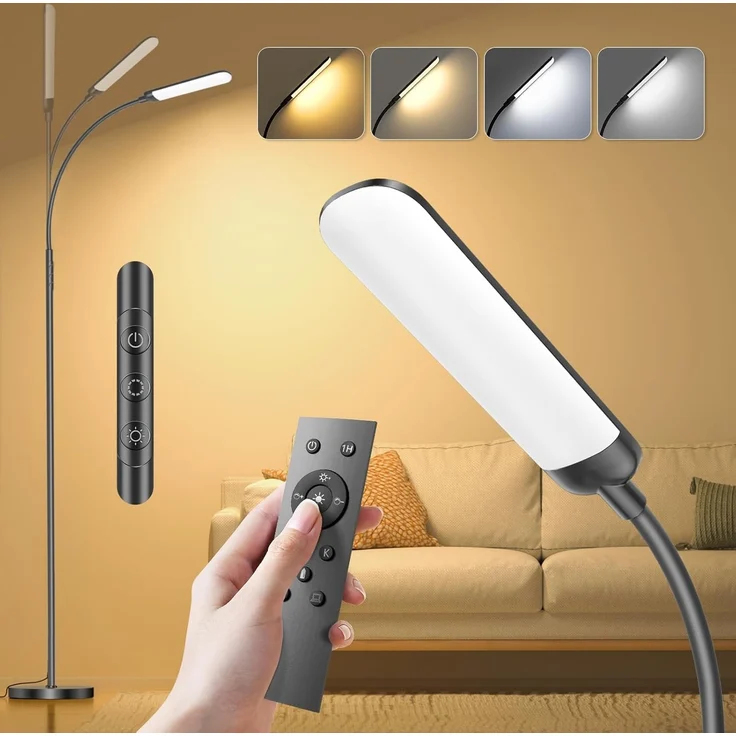 YICAIZI Stehlampe Wohnzimmer - 18W LED Dimmbar Stehende Lampe mit Fernbedienung, 1200Lumen Stehend Leselampe mit 4 Farbtemperaturen & 4 Helligkeiten für Schlafzimmer, Büro, Schwarz – Bild 1