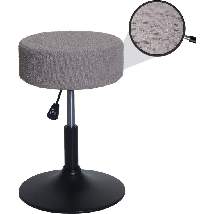 Hocker HWC-C22, Sitzhocker Schminkhocker, höhenverstellbar drehbar Ø 37cm Stoff Bouclé (450g/m²) FSC® ~ taupe – Bild 1