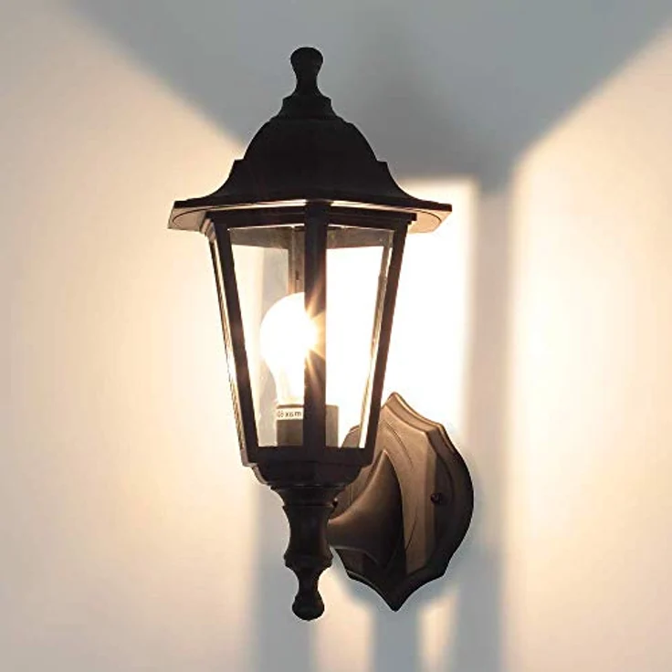 Kwazar Luminaire Außenwandleuchte E27 IP44 Schwarz, rustikale wetterfeste Wandbeleuchtung für Hauswand und Garten, max 60W, einfache Montage – Bild 2
