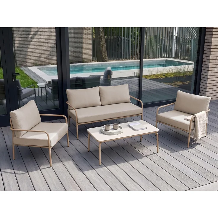 Lounge Set mit Tisch 4-Sitzer NESSO Metall Hellbeige – Bild 2