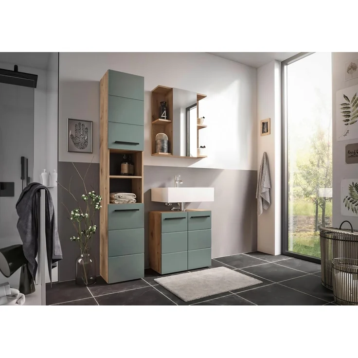 moebel-dich-auf Badmöbel-Set Vail, (Set 2, Hochschrank, Spiegelschrank, Waschbeckenunterschrank, 3-St)