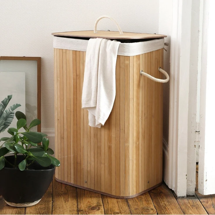 Calicosy Rechteckiger Wäschekorb aus Bambus 70L - H60 cm - Helles Holz – Bild 3