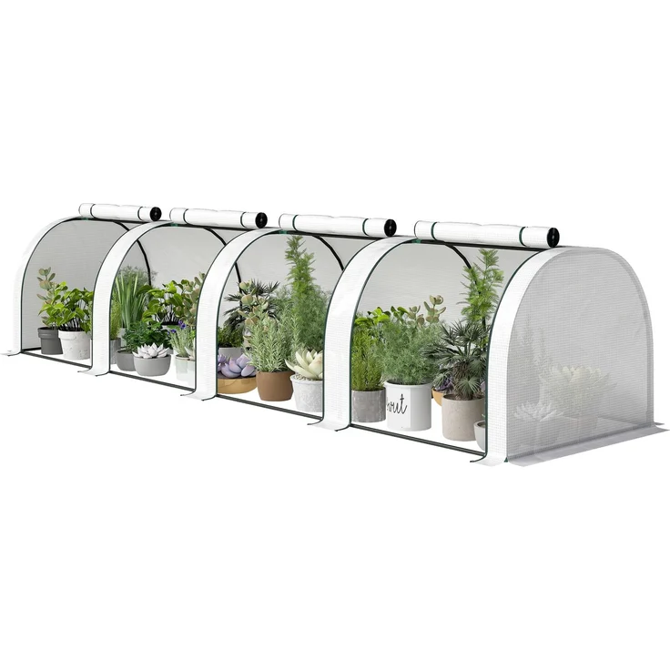 Wohnora-Mini-Gewächshaus für Tomaten, 4 x 1 x 0,80 m, Stahl, UV-beständiges PE, 4 Türen mit aufrollbaren Reißverschlüssen, weiß,H 800cm x T 1000cm x B 1000cm – Bild 3