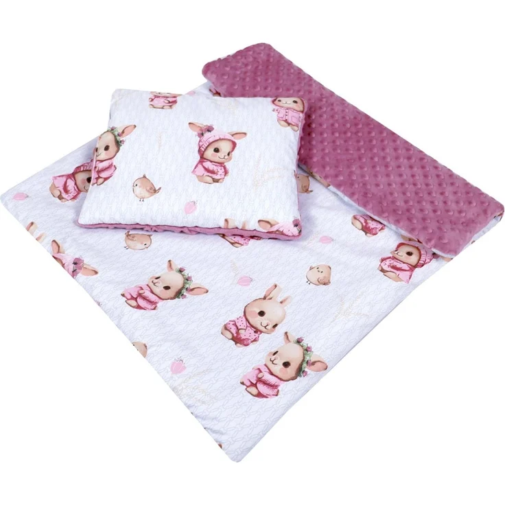 Kinderdecke BABYLUX Babydecke MINKY 2Set Kuscheldecke Decke 75 x 60cm Kinderwagen, BabyLux, MP151B Rosa + Häschen – Bild 2