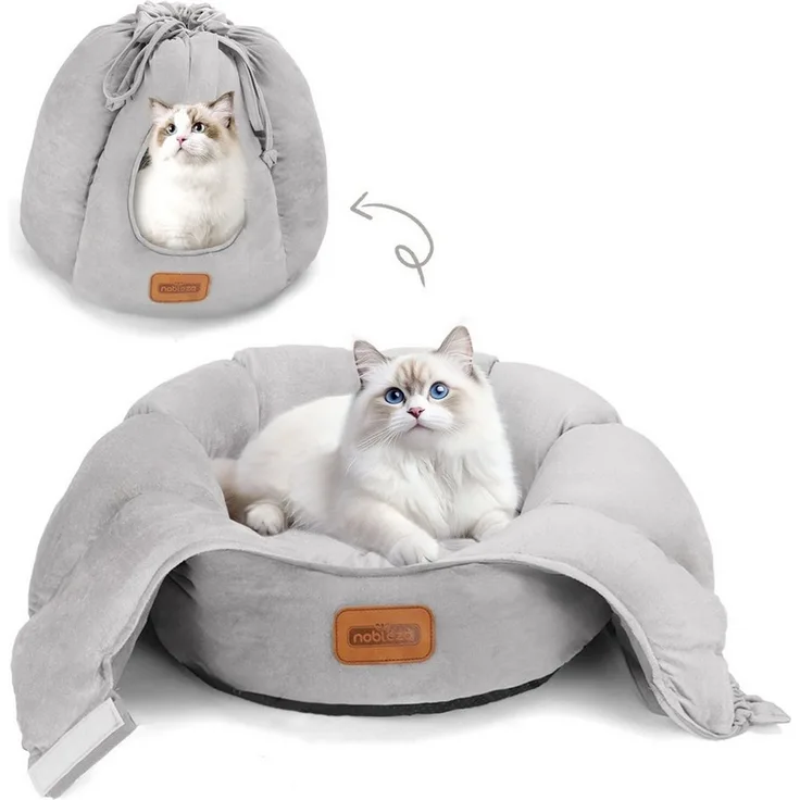 nobleza Tierbett 2-in-1 Katzenbett und Höhle, Geschlossen oder Offen Konvertierbar