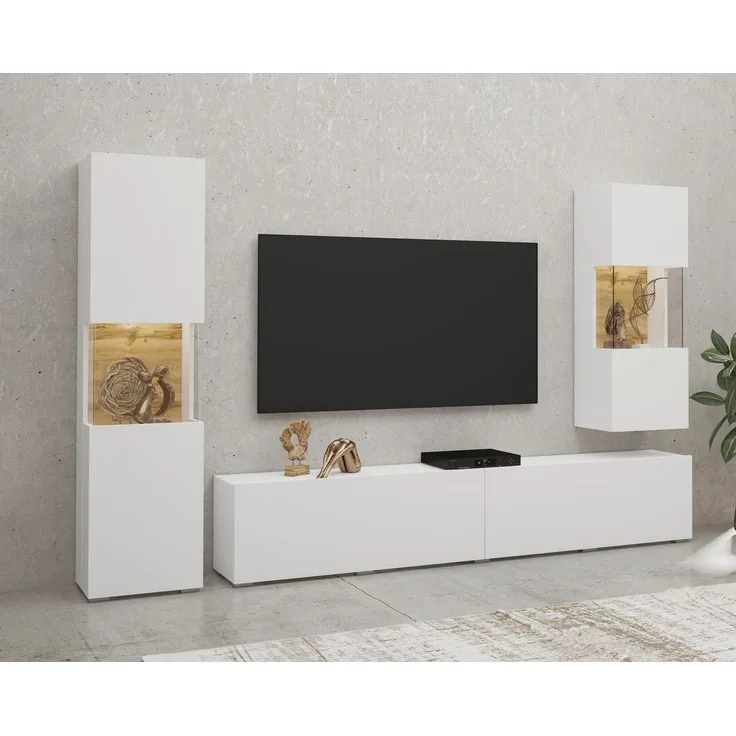 Home affaire Wohnwand Ava, Wohnzimmer-Set hängend/stehend montierbar, Vitrine, Lowboard, 3-tlg.