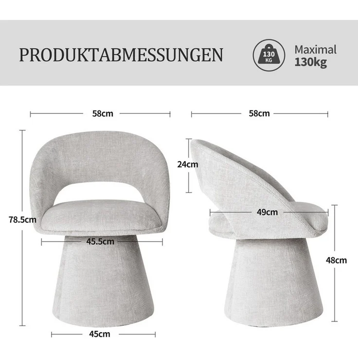 Duhome Esszimmerstuhl (7307A1), 360° Drehbar, Chenille, Hohle Rückenlehne, Esszimmer & Wohnzimmer – Bild 3