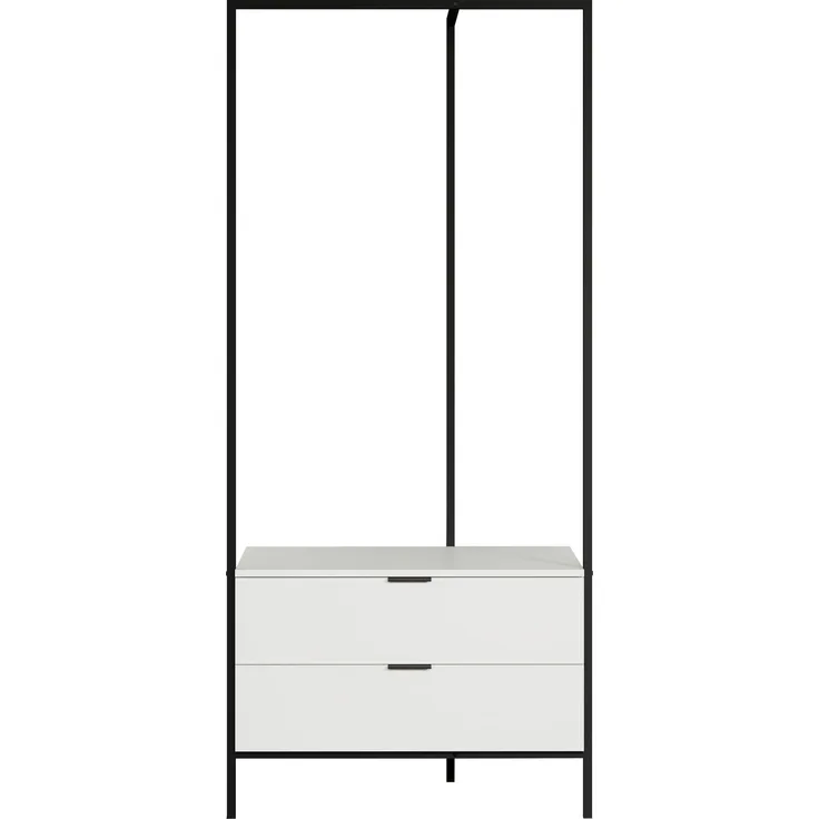 trendteam smart living - Jody - Garderobenständer mit 2 praktischen Schubladen - Weiß matt/Schwarz - Kompakter Kleiderständer - (BxHxT) 85 x 190 x 47 cm - Freistehende Garderobe mit Metallgestell