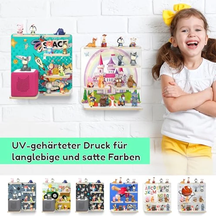stadtecken Holzregal für Musikbox – Passend für Toniebox & ca. 40 Tonies | Perfekte Aufbewahrung fürs Kinderzimmer | Zum Aufhängen | Erweiterbar (Universum) – Bild 9